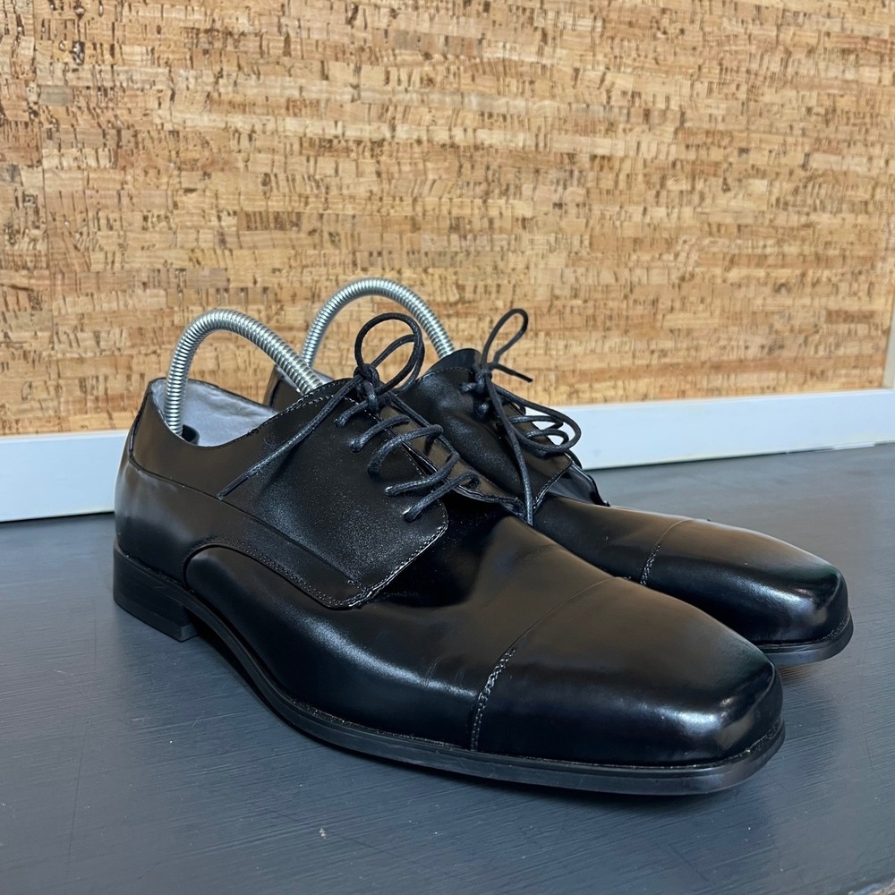 Stacy Adams Black Leather Cap Toe Oxford Dress Shoes 24283-01 Mens 10.5 W Wide